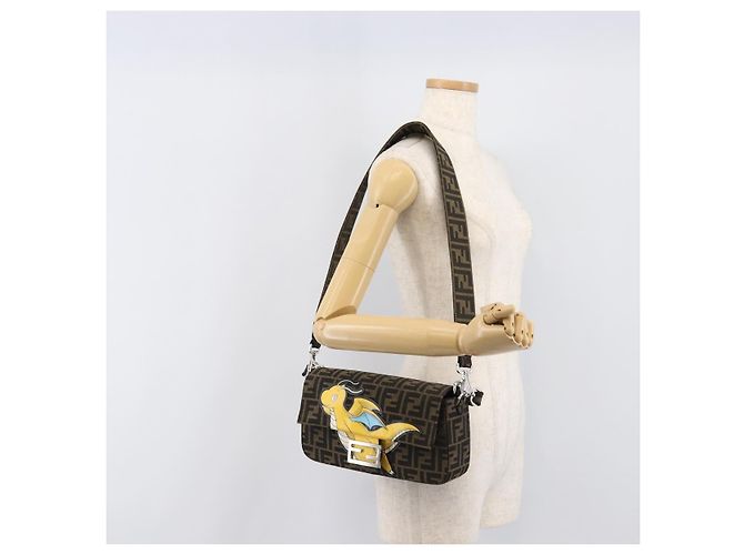 FENDI x FRGMT x POKEMON Mamma Baguette Kairyu Zucca Brown 8BR600 Auth 167552SM Marrone Argento - vista 28