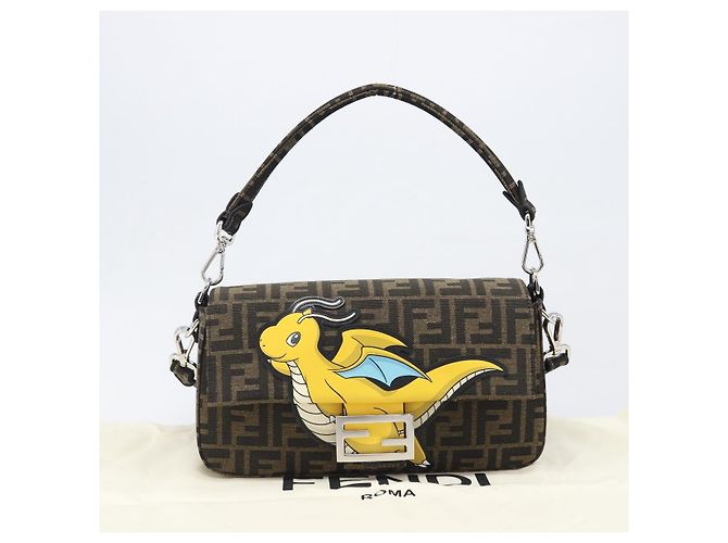 FENDI x FRGMT x POKEMON Mamma Baguette Kairyu Zucca Brown 8BR600 Auth 167552SM Marrone Argento - vista 29