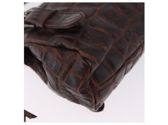 Miu Miu Hand Bag Leather Croco Embossed Brown Auth 202935V - view 12