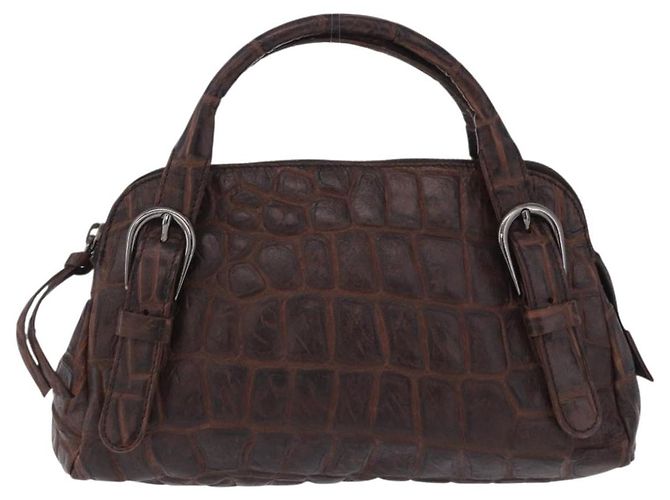 Miu Miu Hand Bag Leather Croco Embossed Brown Auth 202935V - view 2