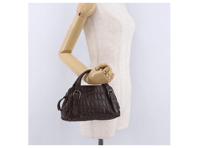 Miu Miu Hand Bag Leather Croco Embossed Brown Auth 202935V - view 23