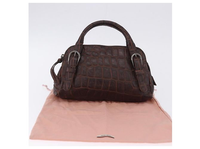 Miu Miu Hand Bag Leather Croco Embossed Brown Auth 202935V - view 24