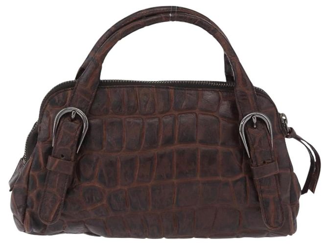 Miu Miu Hand Bag Leather Croco Embossed Brown Auth 202935V - view 3