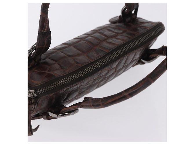 Miu Miu Hand Bag Leather Croco Embossed Brown Auth 202935V - view 6
