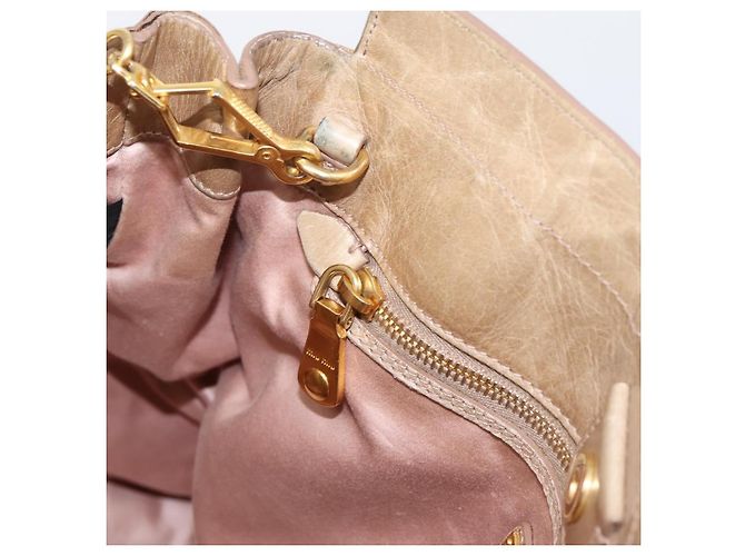 Borsa a mano Miu Miu con fiocco laterale in pelle 2way Beige Gold RN0939 Auth am12577V D'oro - vista 21