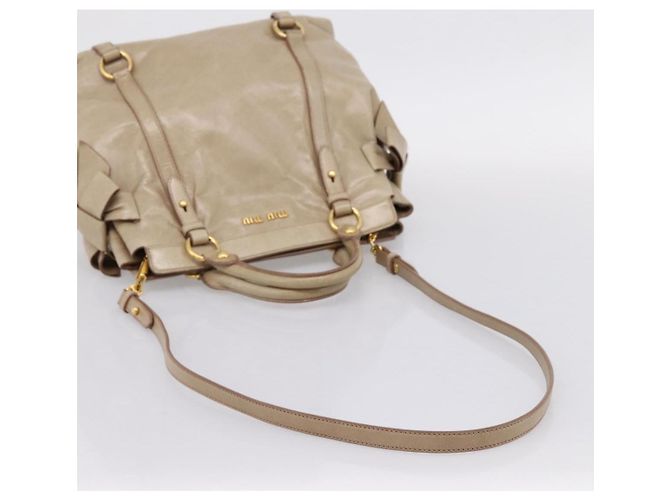 Borsa a mano Miu Miu con fiocco laterale in pelle 2way Beige Gold RN0939 Auth am12577V D'oro - vista 9