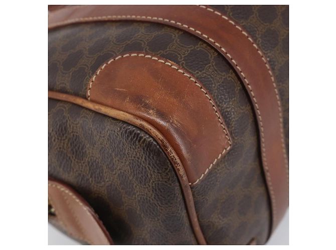 Céline Bolsa Boston CELINE Macadam Canvas PVC Couro Marrom Dourado Auth 203018 - vista 13