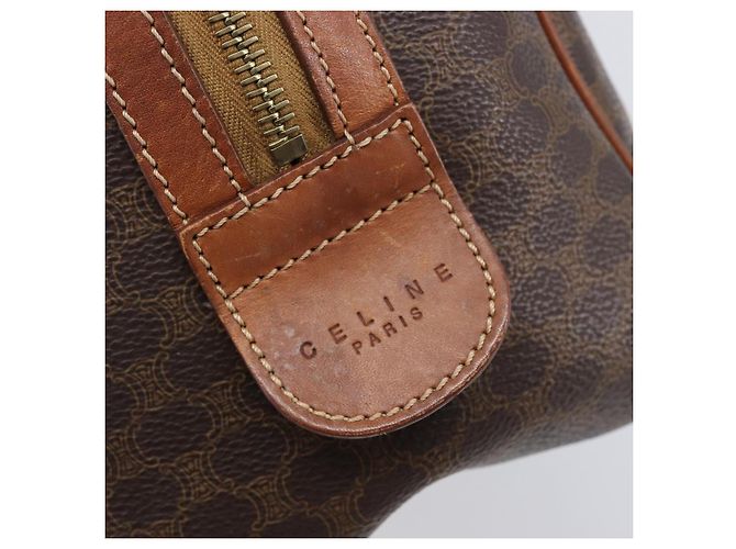 Céline Bolsa Boston CELINE Macadam Canvas PVC Couro Marrom Dourado Auth 203018 - vista 16