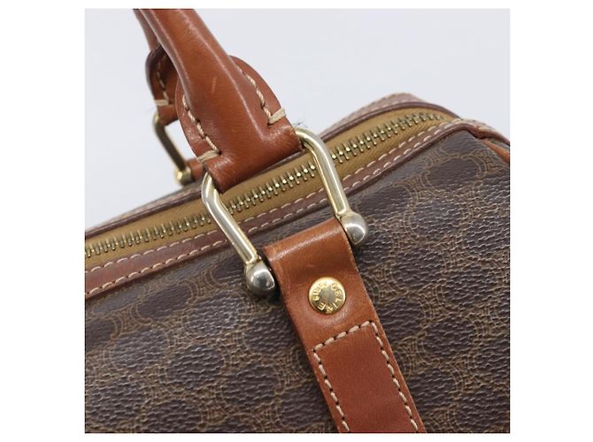 Céline Bolsa Boston CELINE Macadam Canvas PVC Couro Marrom Dourado Auth 203018 - vista 17