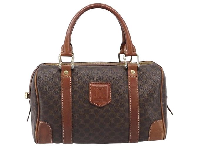Céline Bolsa Boston CELINE Macadam Canvas PVC Couro Marrom Dourado Auth 203018 - vista 2
