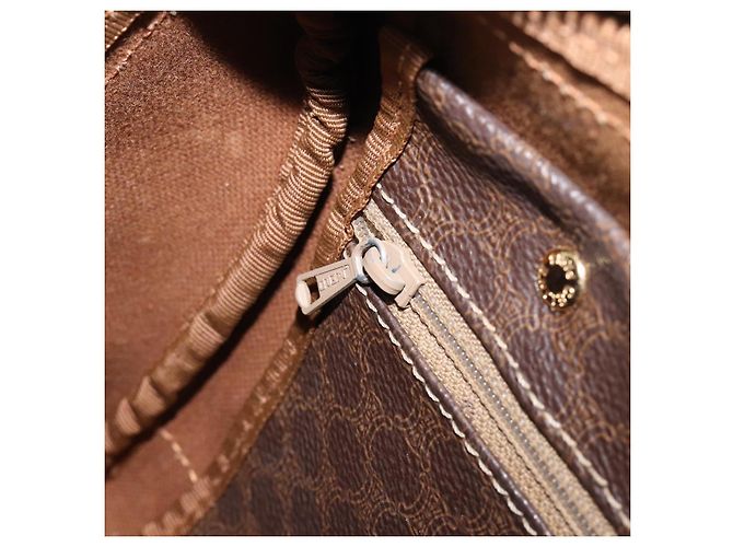 Céline Bolsa Boston CELINE Macadam Canvas PVC Couro Marrom Dourado Auth 203018 - vista 23