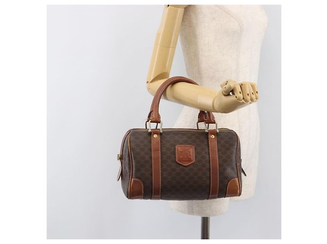 Céline Bolsa Boston CELINE Macadam Canvas PVC Couro Marrom Dourado Auth 203018 - vista 26