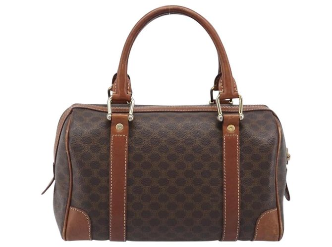 Céline Bolsa Boston CELINE Macadam Canvas PVC Couro Marrom Dourado Auth 203018 - vista 3