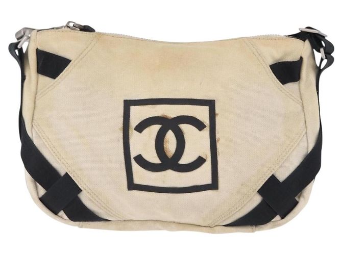 CHANEL Chanel Sports Shoulder Bag Canvas Beige Silver CC Auth BA15714 Argento - vista 2