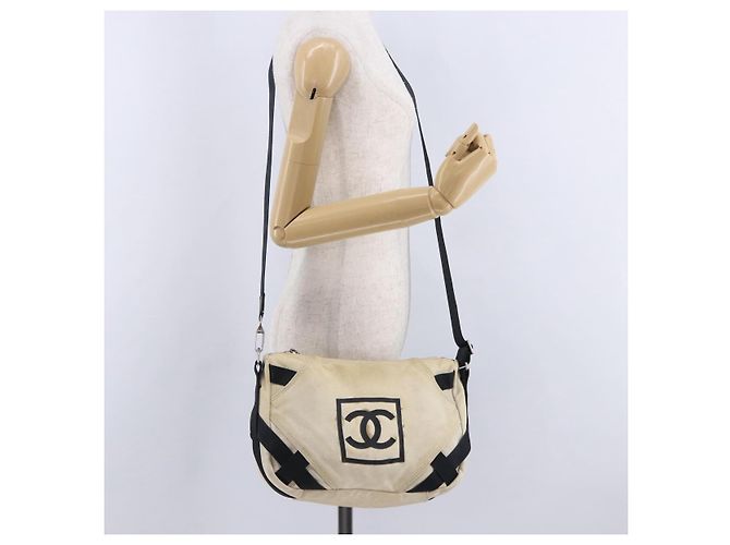 CHANEL Chanel Sports Shoulder Bag Canvas Beige Silver CC Auth BA15714 Argento - vista 23