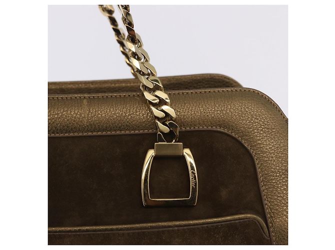Borsa a tracolla CARTIER Camoscio Verde Oro Auth 203184V D'oro - vista 16