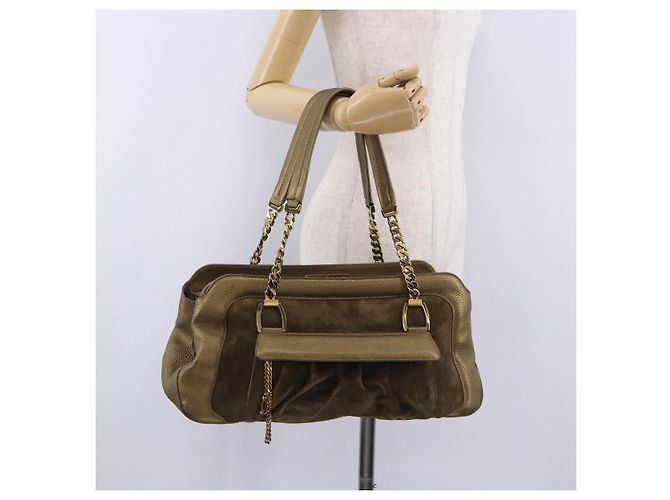 Borsa a tracolla CARTIER Camoscio Verde Oro Auth 203184V D'oro - vista 36