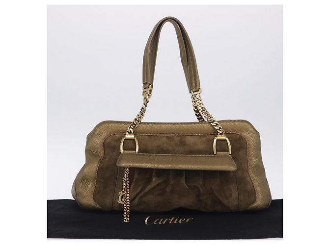 Borsa a tracolla CARTIER Camoscio Verde Oro Auth 203184V D'oro - vista 37