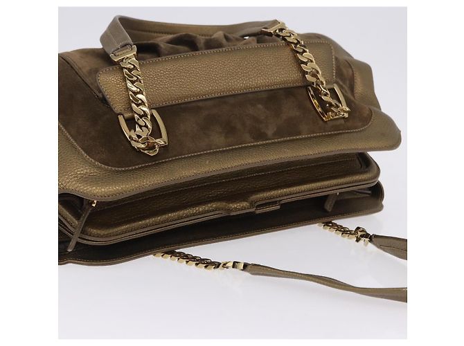 Borsa a tracolla CARTIER Camoscio Verde Oro Auth 203184V D'oro - vista 7