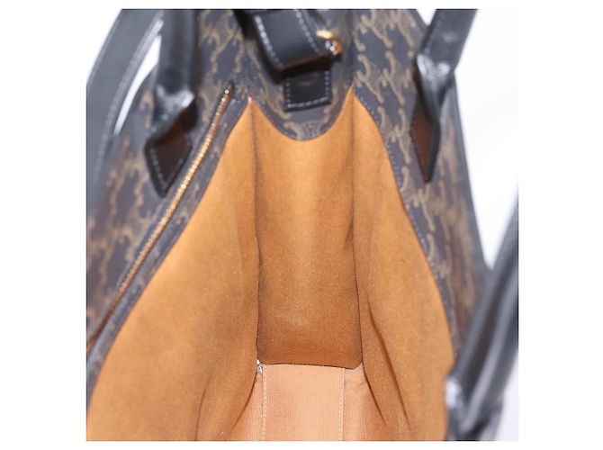 Céline CELINE Triomphe Vertical Cabas Handtasche PVC Schwarz Gold Auth 202581V Golden - Ansicht 17