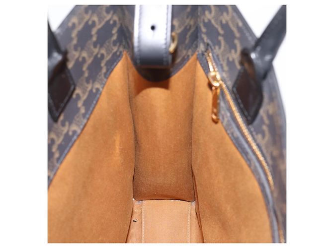 Céline CELINE Triomphe Vertical Cabas Handtasche PVC Schwarz Gold Auth 202581V Golden - Ansicht 18