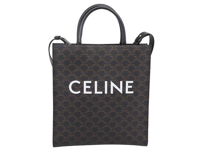 Céline CELINE Triomphe Vertical Cabas Handtasche PVC Schwarz Gold Auth 202581V Golden - Ansicht 2