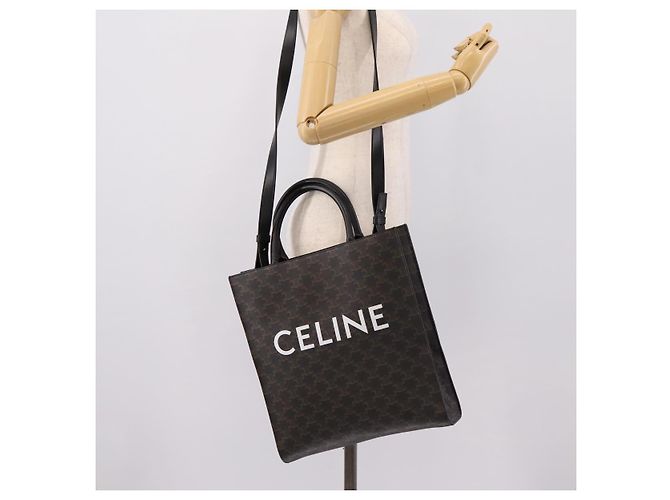Céline CELINE Triomphe Vertical Cabas Handtasche PVC Schwarz Gold Auth 202581V Golden - Ansicht 22