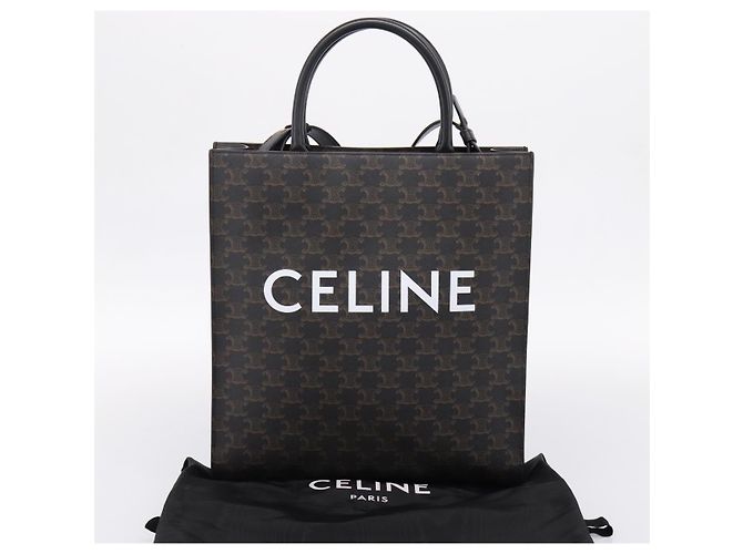 Céline CELINE Triomphe Vertical Cabas Handtasche PVC Schwarz Gold Auth 202581V Golden - Ansicht 23