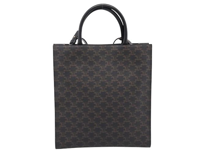Céline CELINE Triomphe Vertical Cabas Handtasche PVC Schwarz Gold Auth 202581V Golden - Ansicht 3