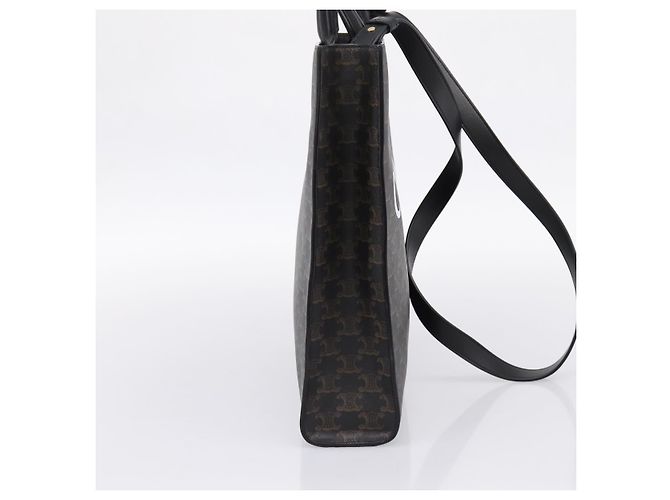 Céline CELINE Triomphe Vertical Cabas Handtasche PVC Schwarz Gold Auth 202581V Golden - Ansicht 4