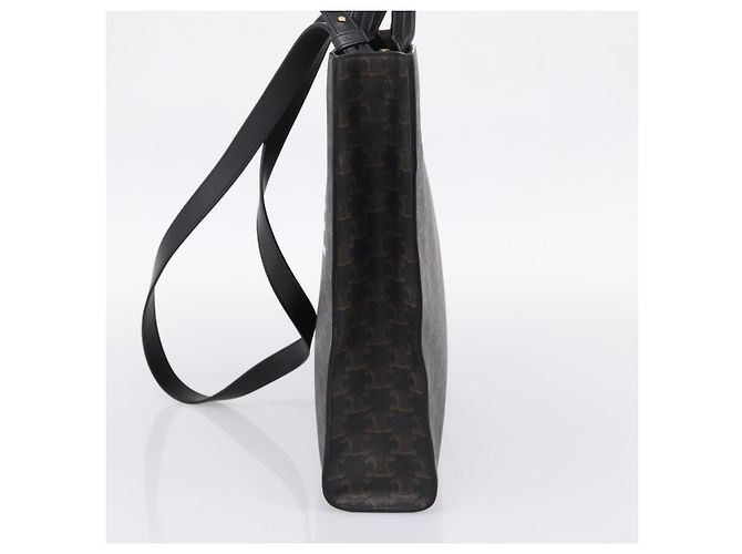 Céline CELINE Triomphe Vertical Cabas Handtasche PVC Schwarz Gold Auth 202581V Golden - Ansicht 5