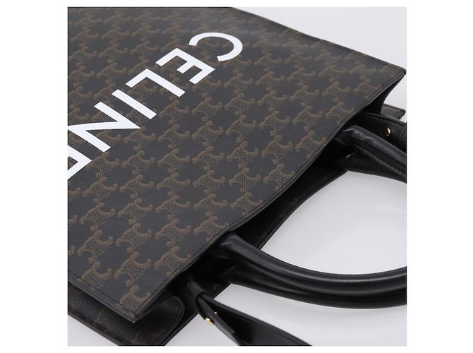 Céline CELINE Triomphe Vertical Cabas Handtasche PVC Schwarz Gold Auth 202581V Golden - Ansicht 6