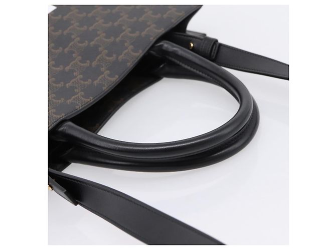 Céline CELINE Triomphe Vertical Cabas Handtasche PVC Schwarz Gold Auth 202581V Golden - Ansicht 7