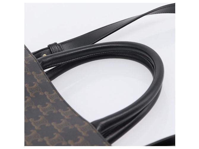 Céline CELINE Triomphe Vertical Cabas Handtasche PVC Schwarz Gold Auth 202581V Golden - Ansicht 8