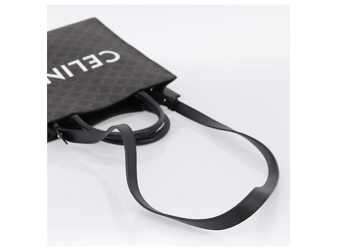 Céline CELINE Triomphe Vertical Cabas Handtasche PVC Schwarz Gold Auth 202581V Golden - Ansicht 9