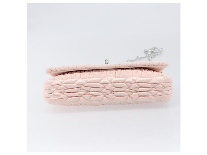 Borsa a tracolla Miu Miu Matelassé Bijoux Chain in raso rosa argento Auth 200528V - vista 10