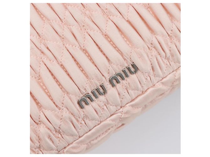 Borsa a tracolla Miu Miu Matelassé Bijoux Chain in raso rosa argento Auth 200528V - vista 15
