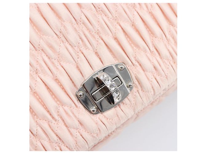 Borsa a tracolla Miu Miu Matelassé Bijoux Chain in raso rosa argento Auth 200528V - vista 16