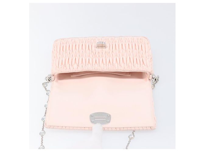 Borsa a tracolla Miu Miu Matelassé Bijoux Chain in raso rosa argento Auth 200528V - vista 17