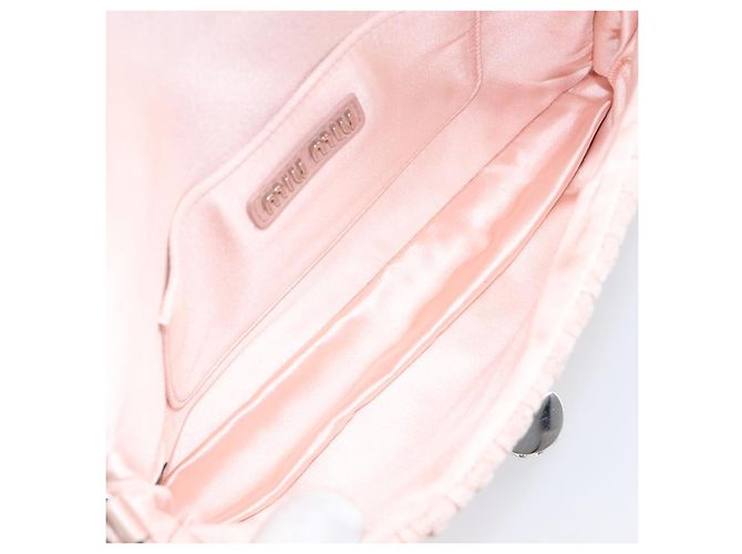 Borsa a tracolla Miu Miu Matelassé Bijoux Chain in raso rosa argento Auth 200528V - vista 19