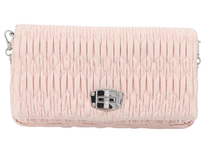 Borsa a tracolla Miu Miu Matelassé Bijoux Chain in raso rosa argento Auth 200528V - vista 2