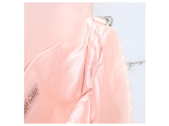 Borsa a tracolla Miu Miu Matelassé Bijoux Chain in raso rosa argento Auth 200528V - vista 20