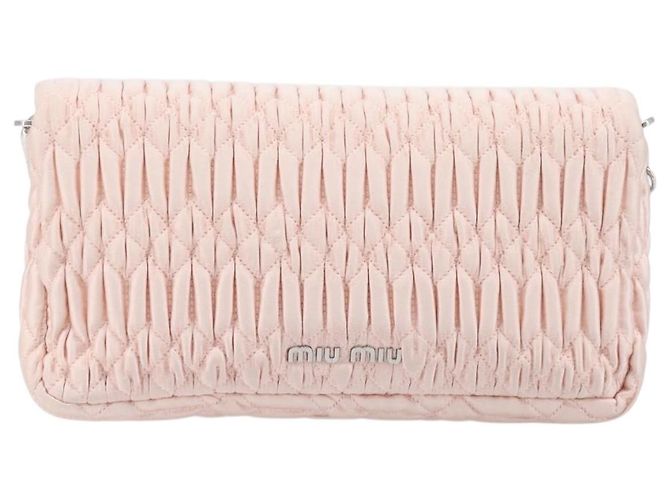 Borsa a tracolla Miu Miu Matelassé Bijoux Chain in raso rosa argento Auth 200528V - vista 3