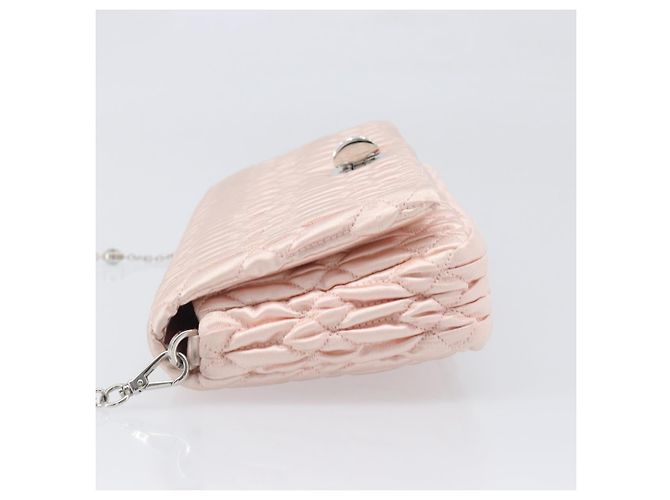 Borsa a tracolla Miu Miu Matelassé Bijoux Chain in raso rosa argento Auth 200528V - vista 5