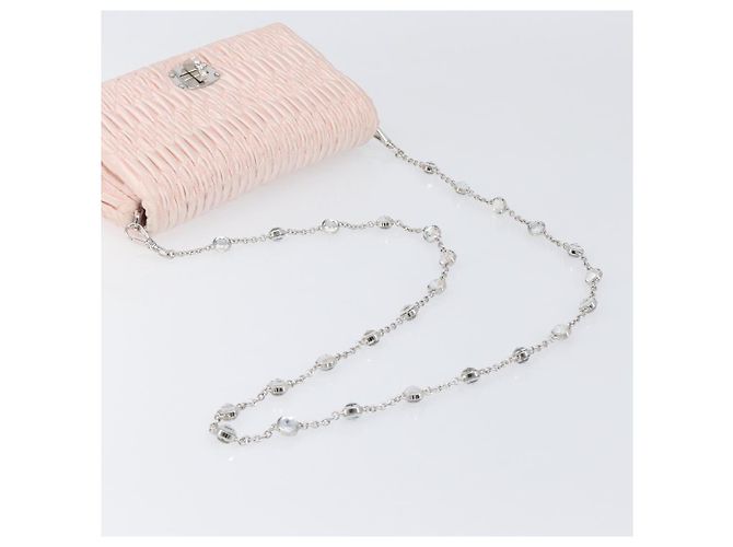 Borsa a tracolla Miu Miu Matelassé Bijoux Chain in raso rosa argento Auth 200528V - vista 7