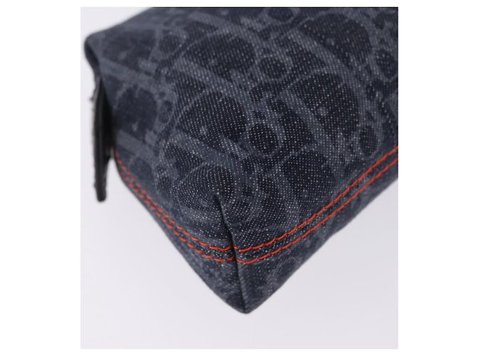 Pouch Christian Dior Trotter Canvas Flight Line Denim Navy Silver Auth 203039A Argento Blu navy - vista 10