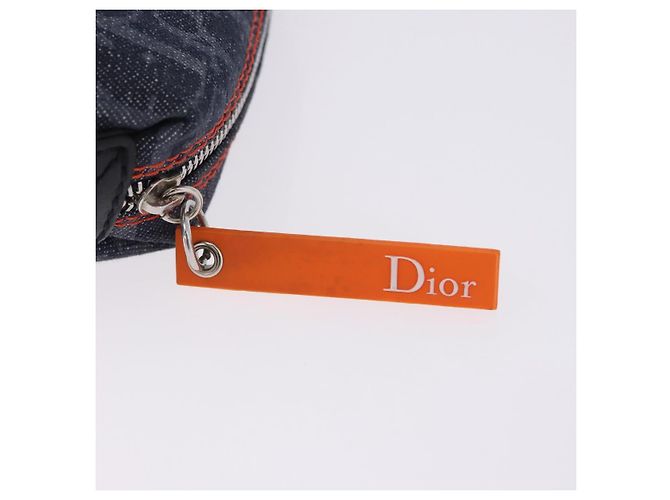 Pouch Christian Dior Trotter Canvas Flight Line Denim Navy Silver Auth 203039A Argento Blu navy - vista 12
