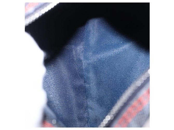 Pouch Christian Dior Trotter Canvas Flight Line Denim Navy Silver Auth 203039A Argento Blu navy - vista 14