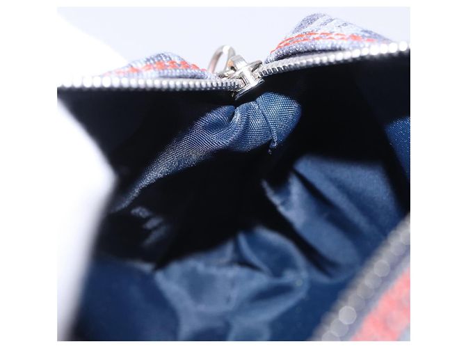 Pouch Christian Dior Trotter Canvas Flight Line Denim Navy Silver Auth 203039A Argento Blu navy - vista 15