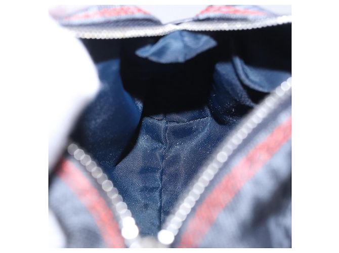 Pouch Christian Dior Trotter Canvas Flight Line Denim Navy Silver Auth 203039A Argento Blu navy - vista 16